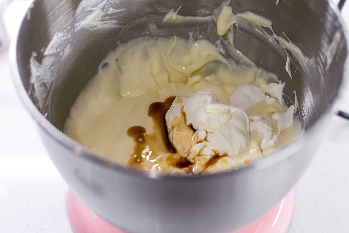 Cheesecake bars with chocolate chips add the sour cream 