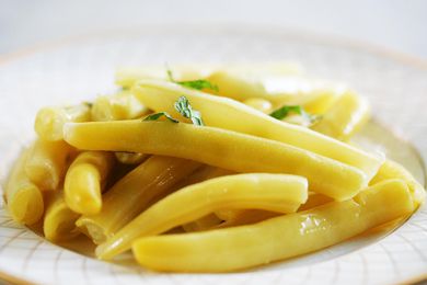 Dish of wax beans cooked with mint