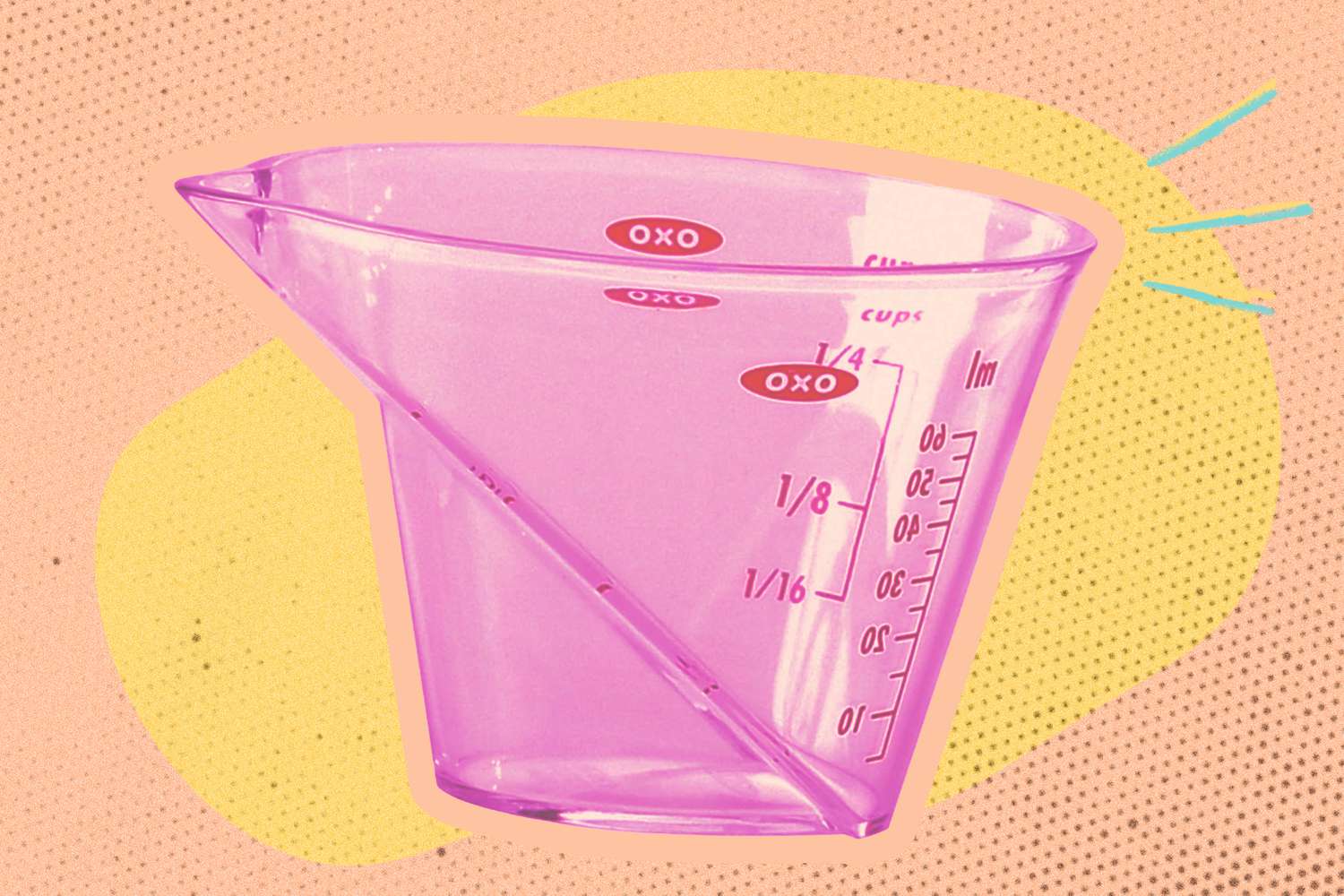 small measuring cup on a colorful illustrated background 