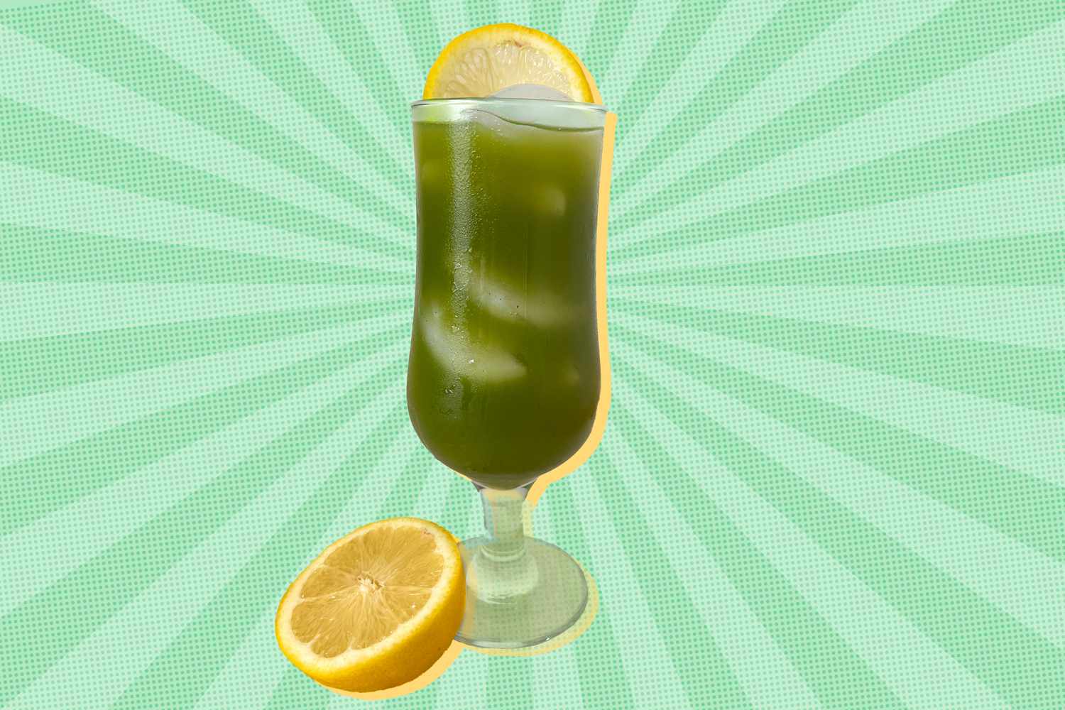 matcha cocktail on an illustrated background