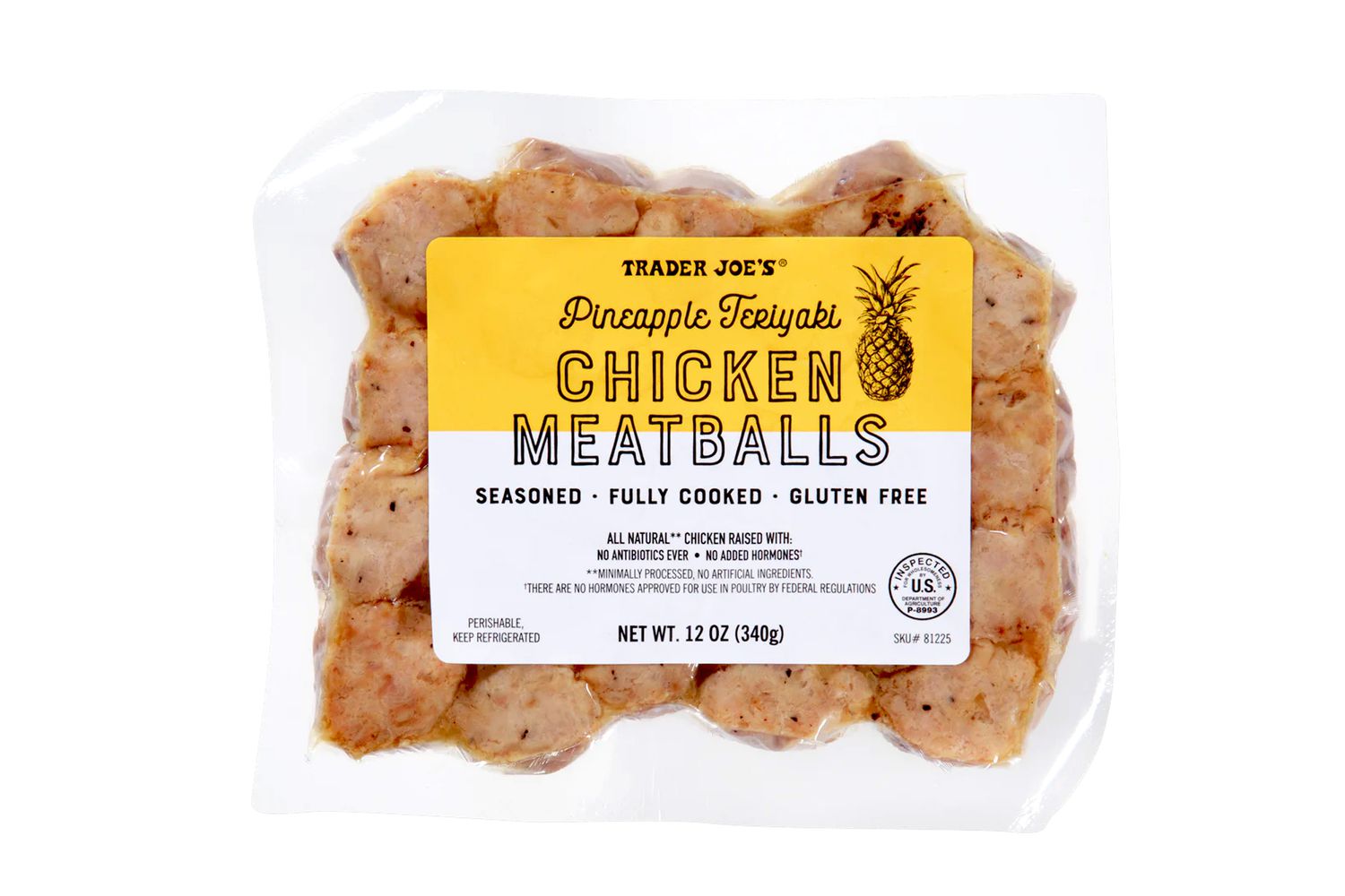 Package of Trader Joe's pineapple teriyaki chicken meatballs