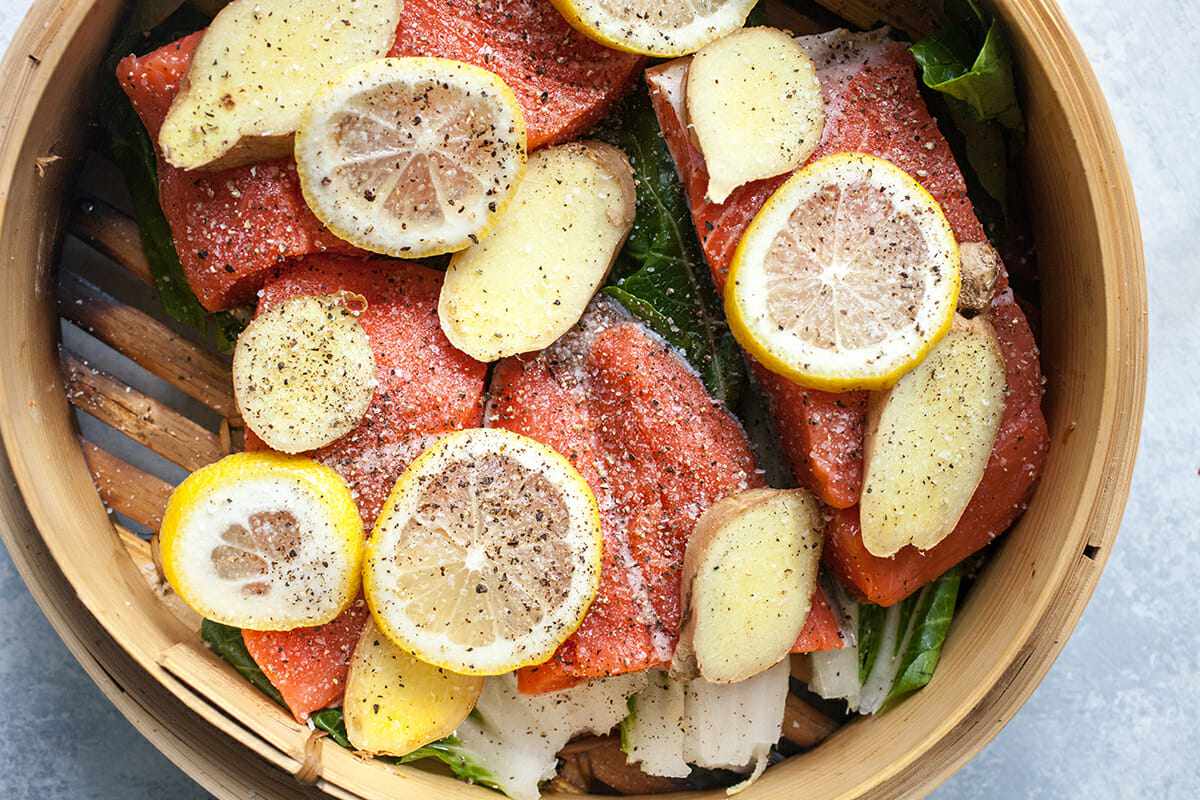 Steamed Salmon recipe assemble the salmon in the steamer