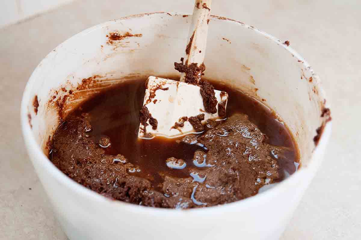 Chocolate Cake with Coffee - begin mixing the coffee in
