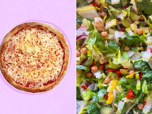 delivery pizza + homemade salad