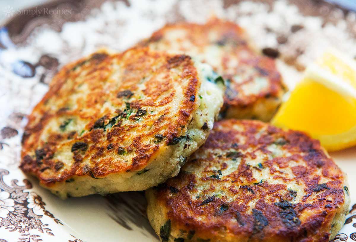 A plate of colcannon cakes, ready to eat