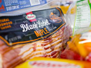 Hormel bacon package wth other grocery items