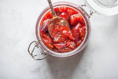 Fig Preserves in a Jar with a Spoon