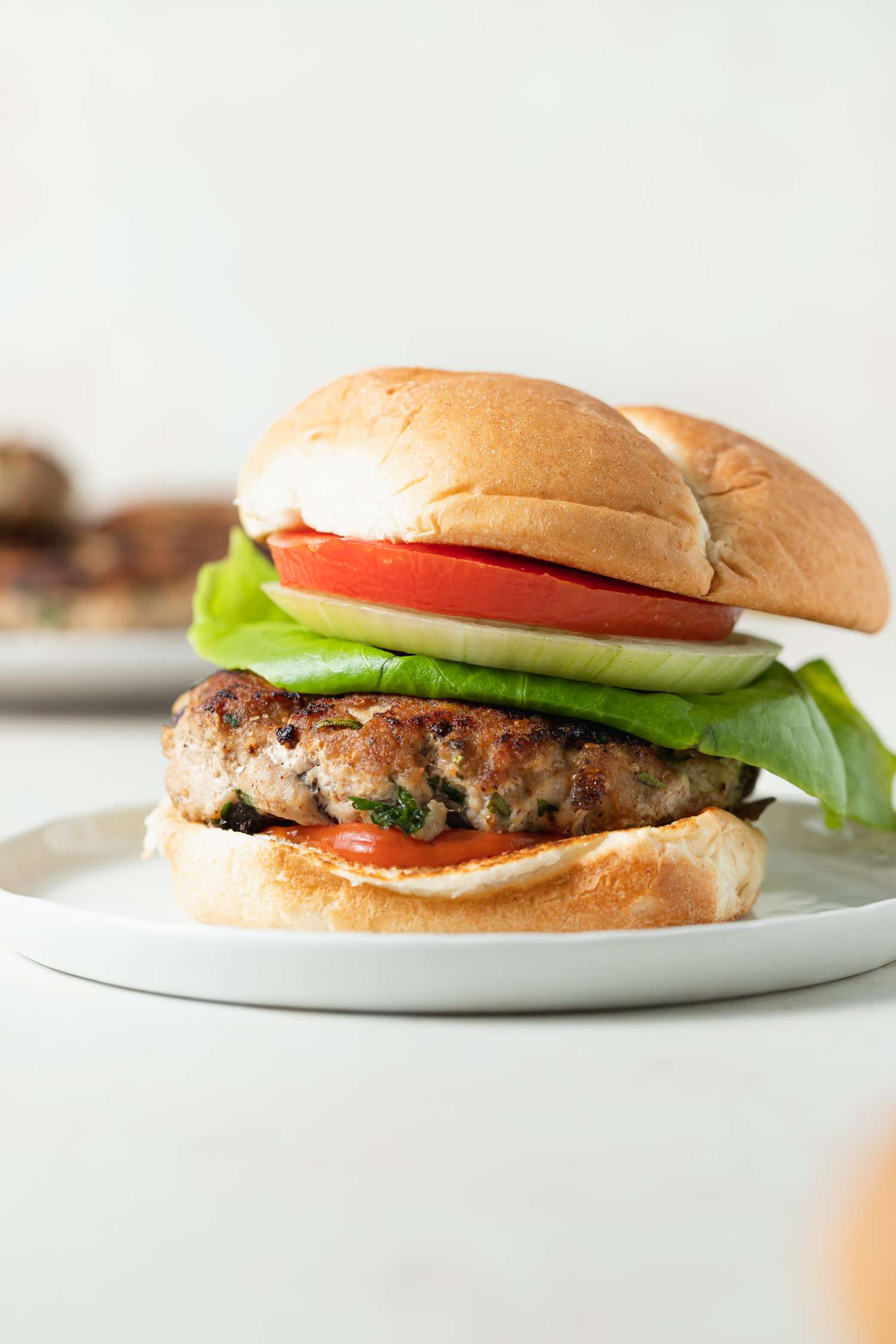 Side view of a turkey burger.