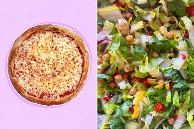 delivery pizza + homemade salad