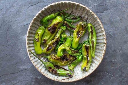 Blistered Shishito or Padron Peppers in a bowl