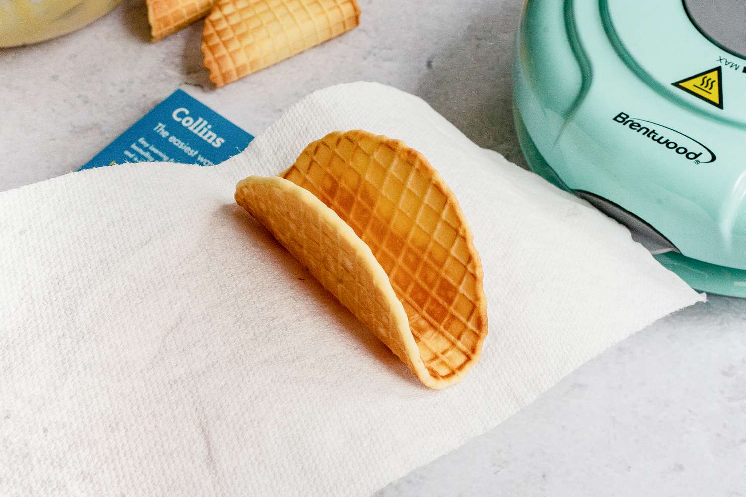 Taco-shaped waffle shell.