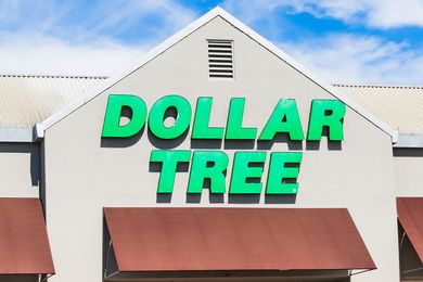 The front of a Dollar Tree store with a visible sign and awnings