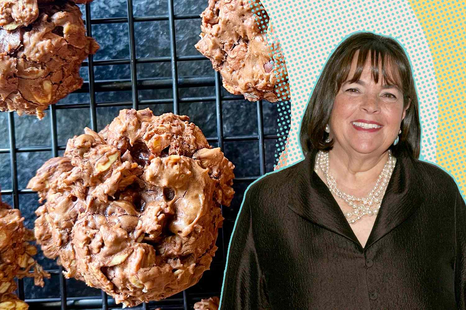 IA split image of peanut butter cookies on the left and Ina Garten on the right