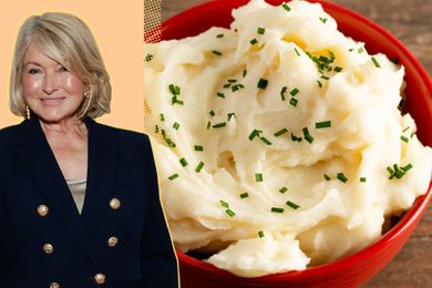 Martha Stewart and a bowl of mashed potatoes with chives