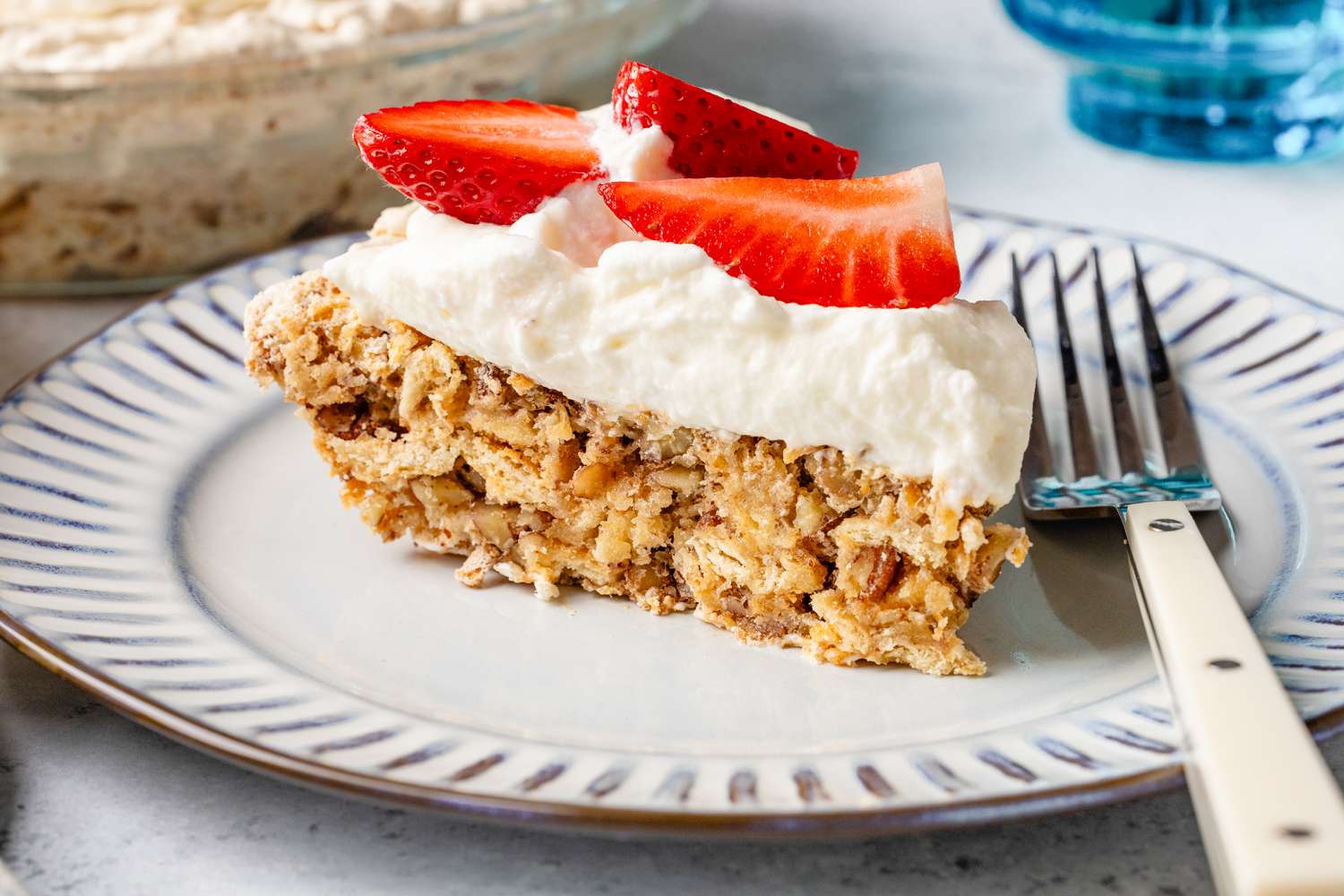 soda cracker pie slide on a small plate with a fork 