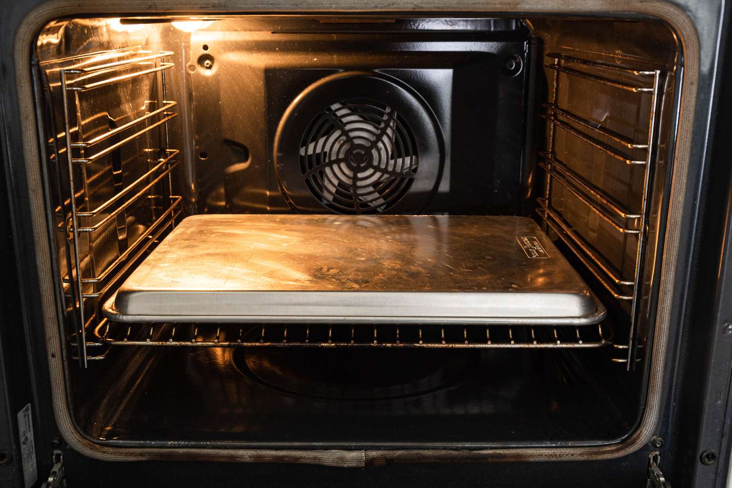 A sheet pan in a convection oven