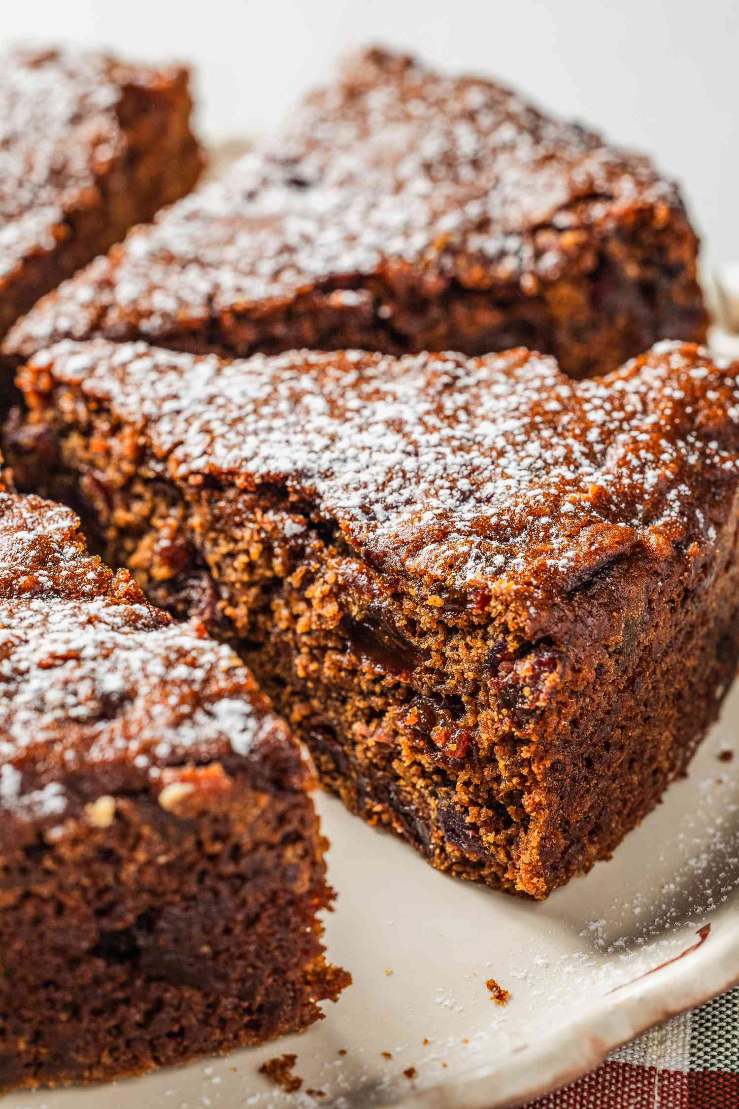 war cake cut into slices on a cake platter