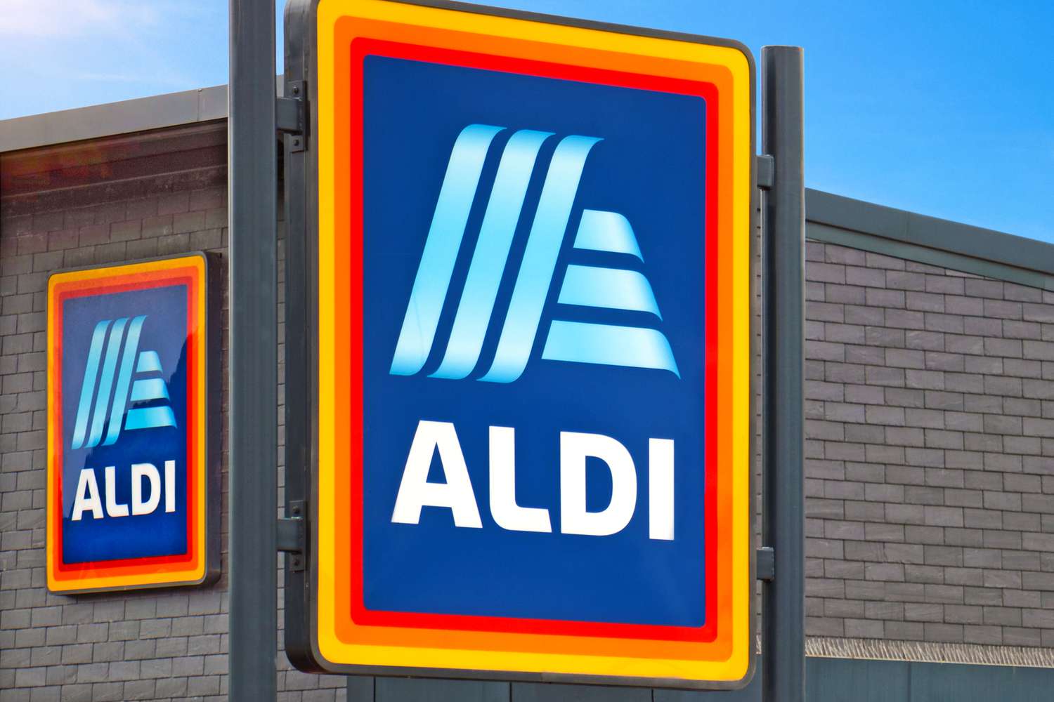 Aldi store sign with branding prominently displayed