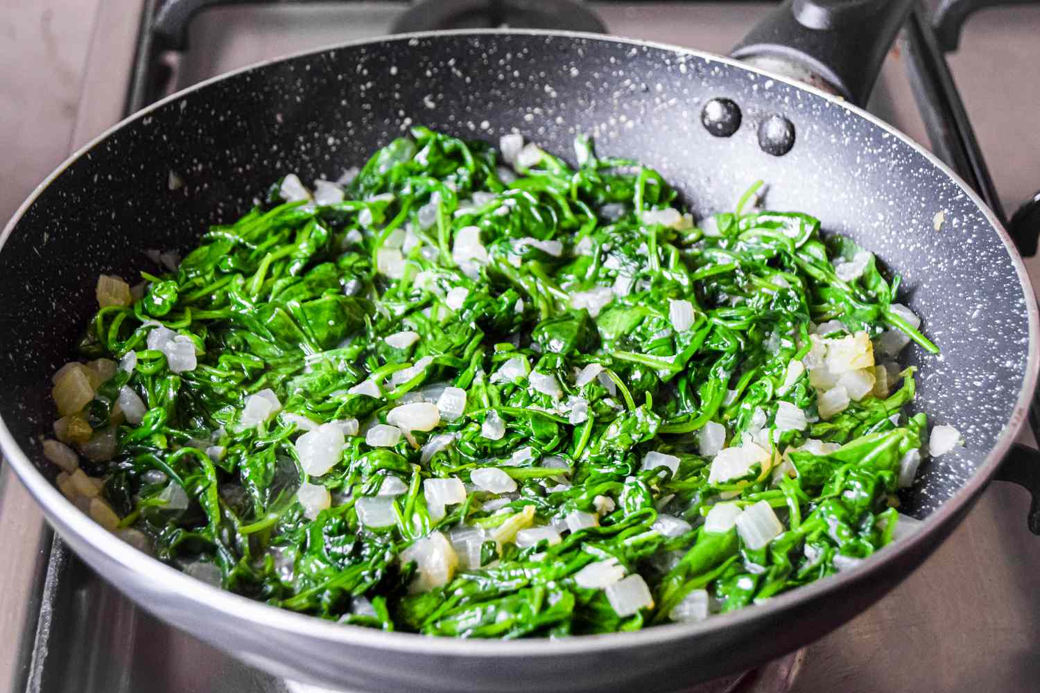 Cooked Spinach and Onions for Frittata Recipe 