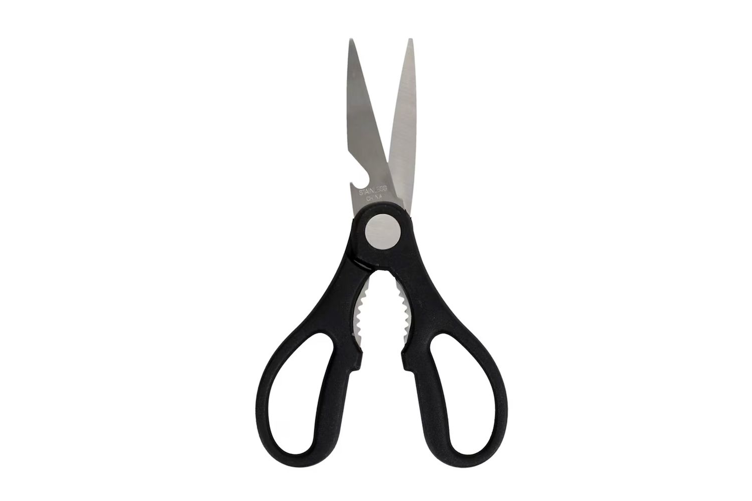Utility scissors with black handles and stainless steel blades