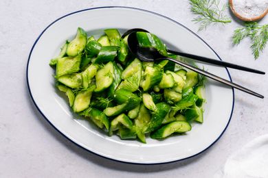 Smashed cucumber salad with dill