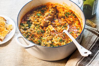 Easy cassoulet in white dutch oven.