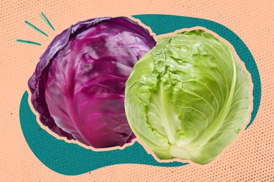 green and red cabbage over a colorful background
