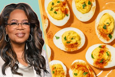 A picture of Oprah Winfrey and a platter of deviled eggs 