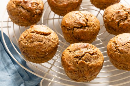 Six-Week Refrigerator Muffins on a white baking rack
