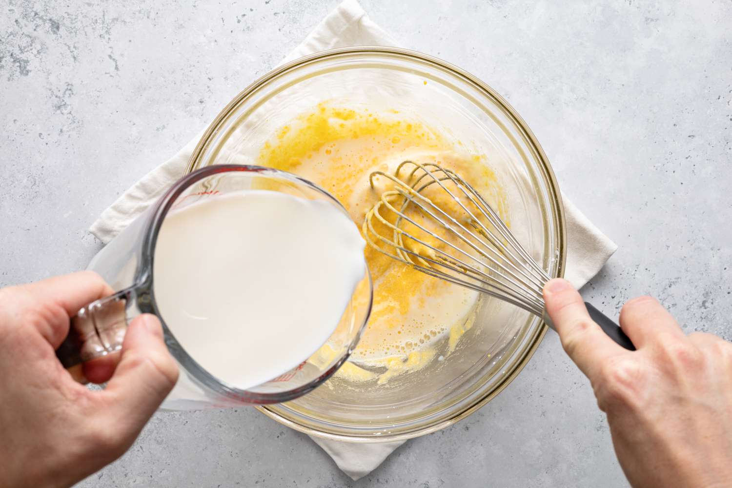 Milk Added to Egg Yolk Mix for Bee Sting Cake Recipe