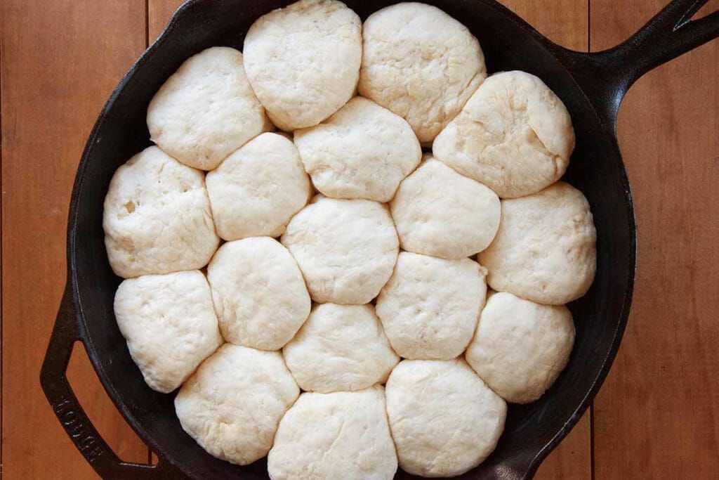 Angel biscuits before baking in a skillet