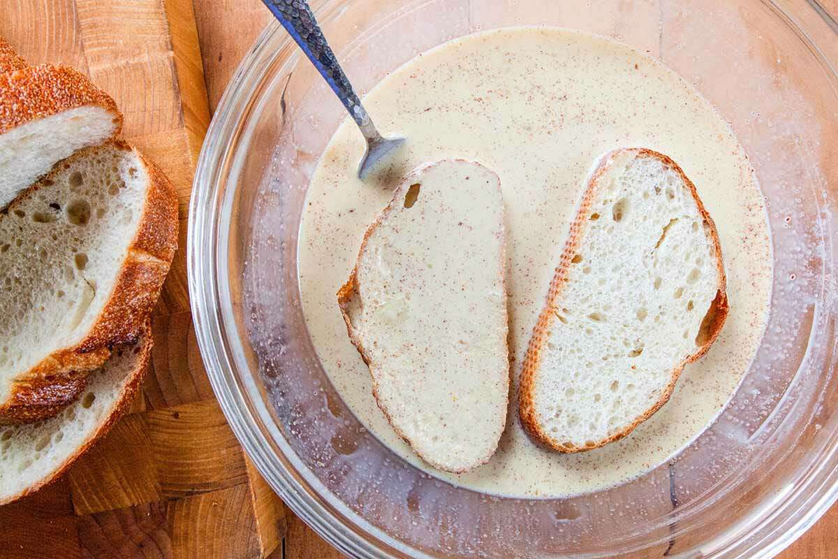 French Toast with Eggnog dunk the bread