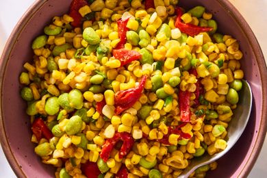 close up of Corn and Edamame Succotash
