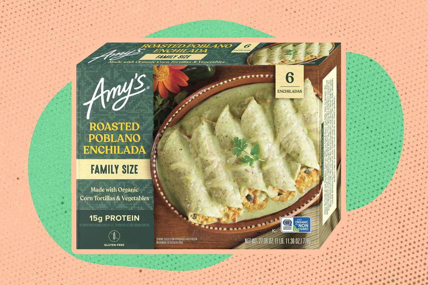 Amy's family size roasted poblano enchiladas package
