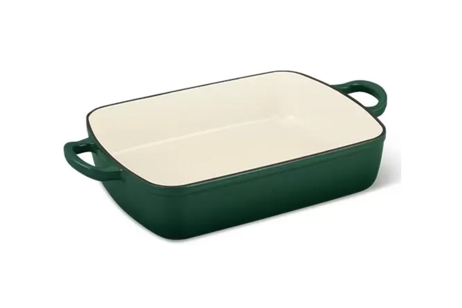 Image of a green colored cast iron roaster pan from Aldi on a white background
