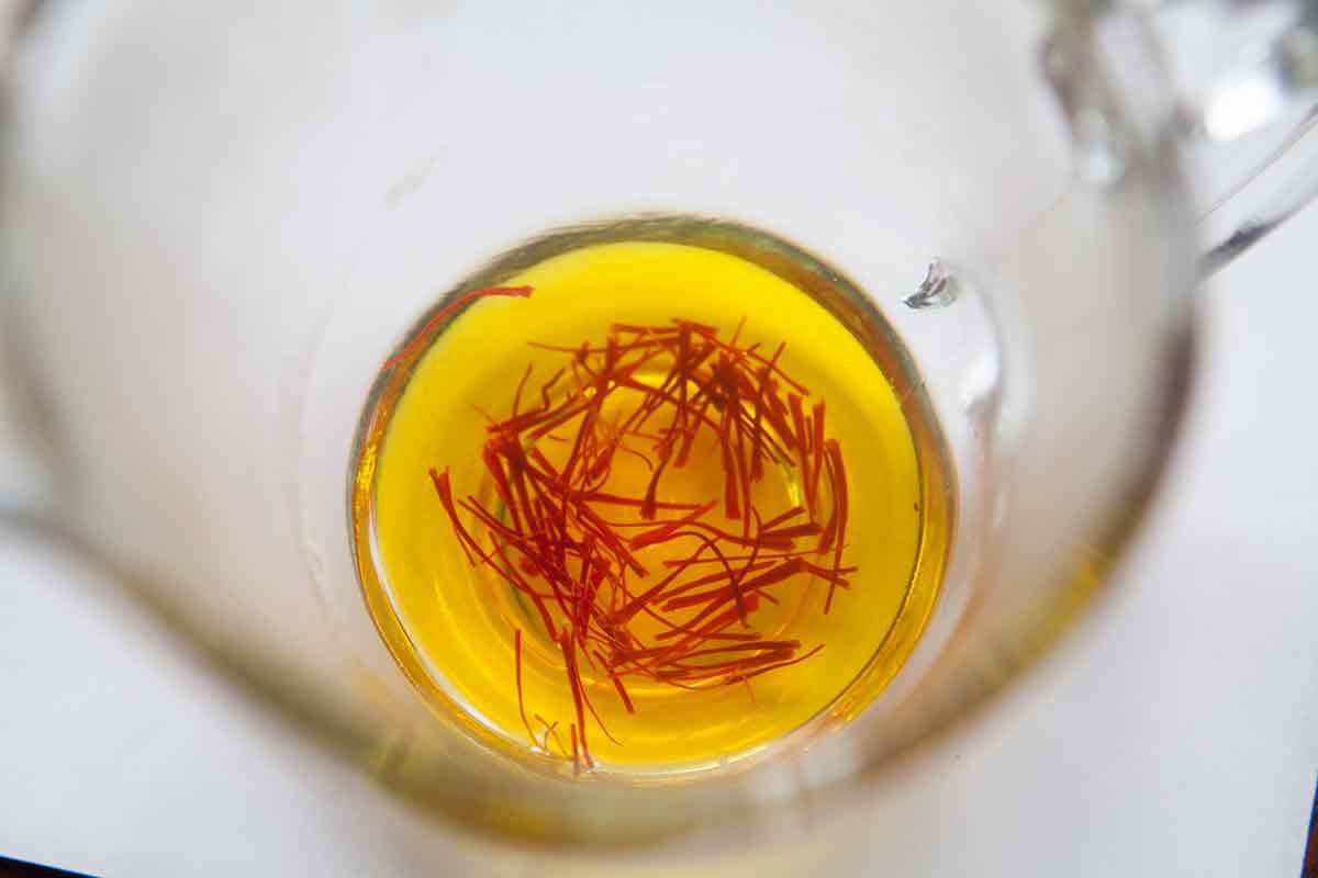 Saffron soaking in hot water