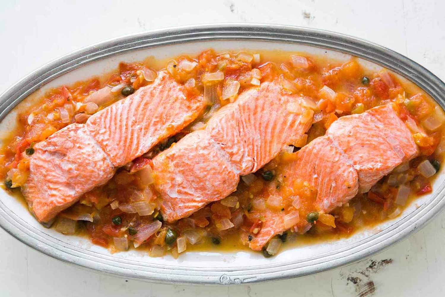 Salmon with Tomatoes, Onions, Capers