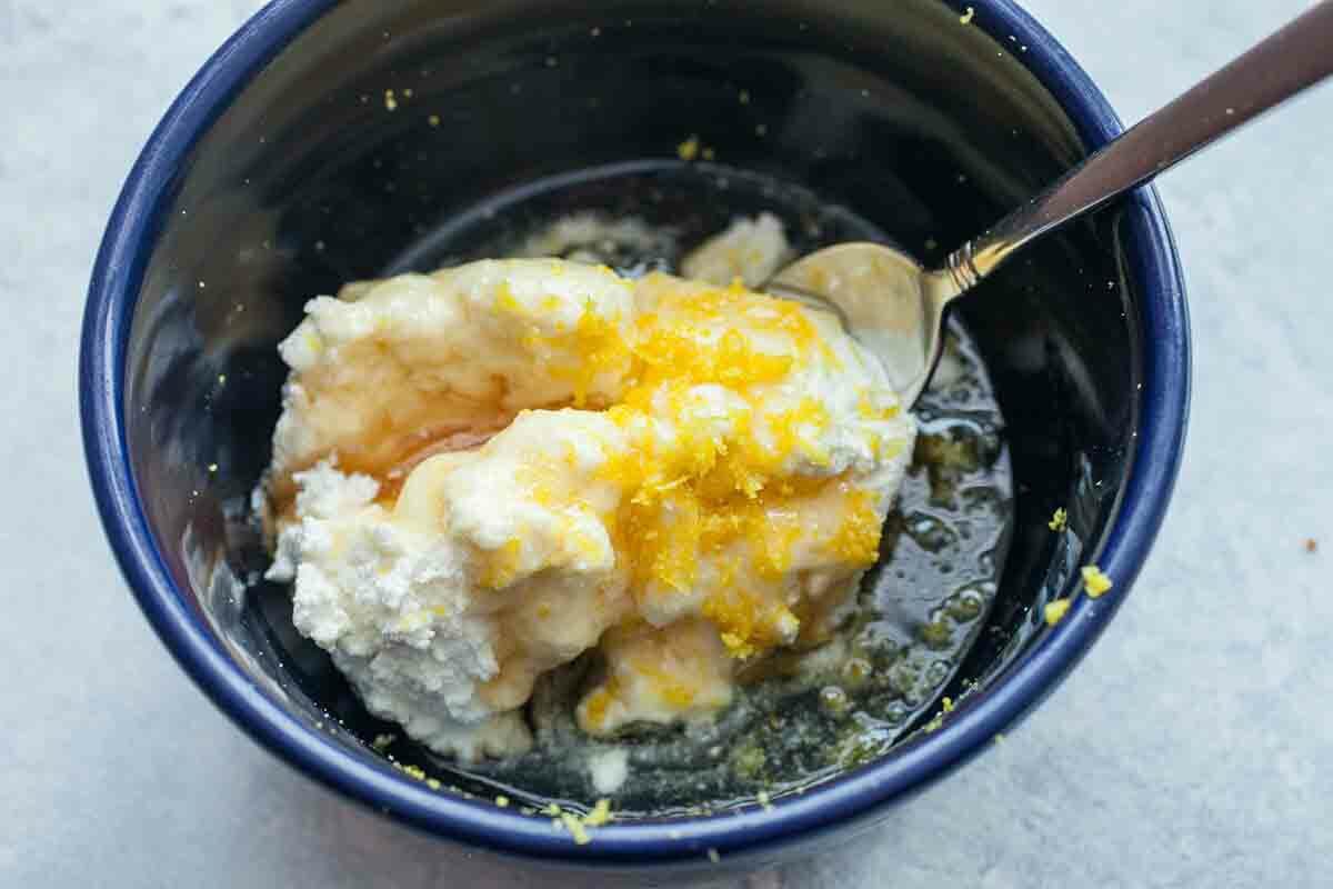How to Make Stuffed French Toast mix the honey, ricotta, and lemon zest