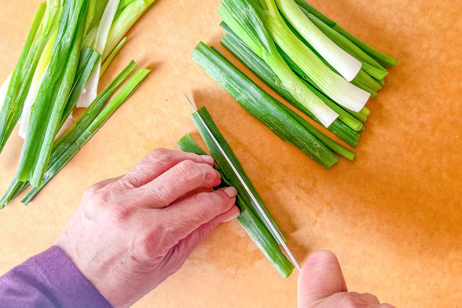 Cut Scallions in Half for Pajeon Recipe