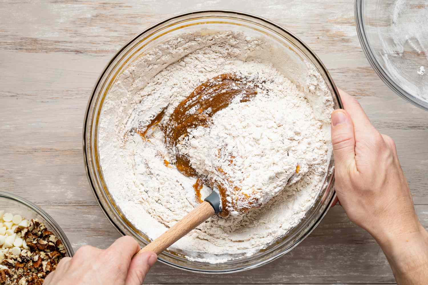 Dry Ingredients Folded into Wet Ingredients for Pumpkin Blondies