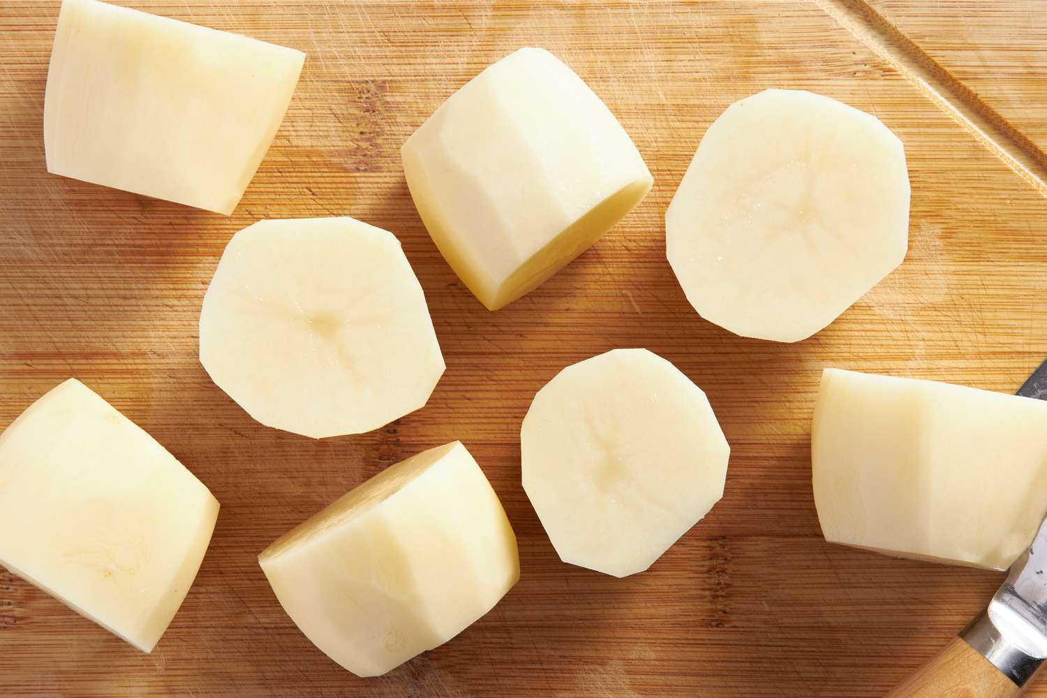 Russet potatoes cut in half to create the shape of a fondant potato