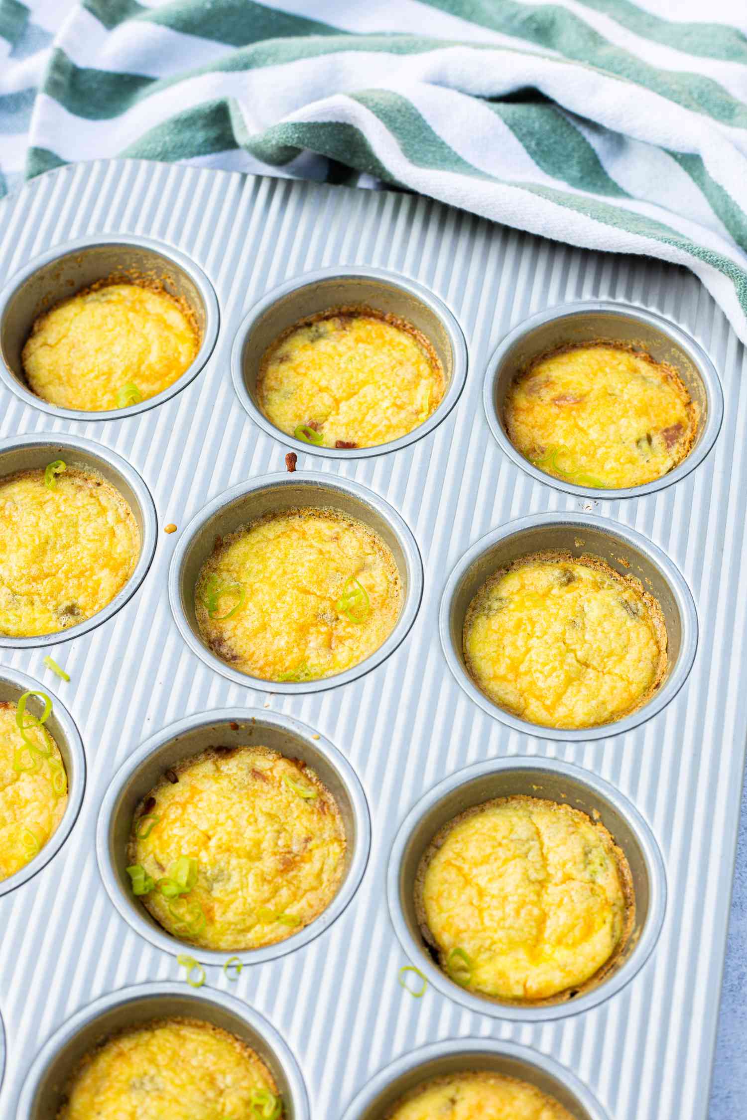 Ham, Cheddar, and Green Chile Egg Bites in a Muffin Tin
