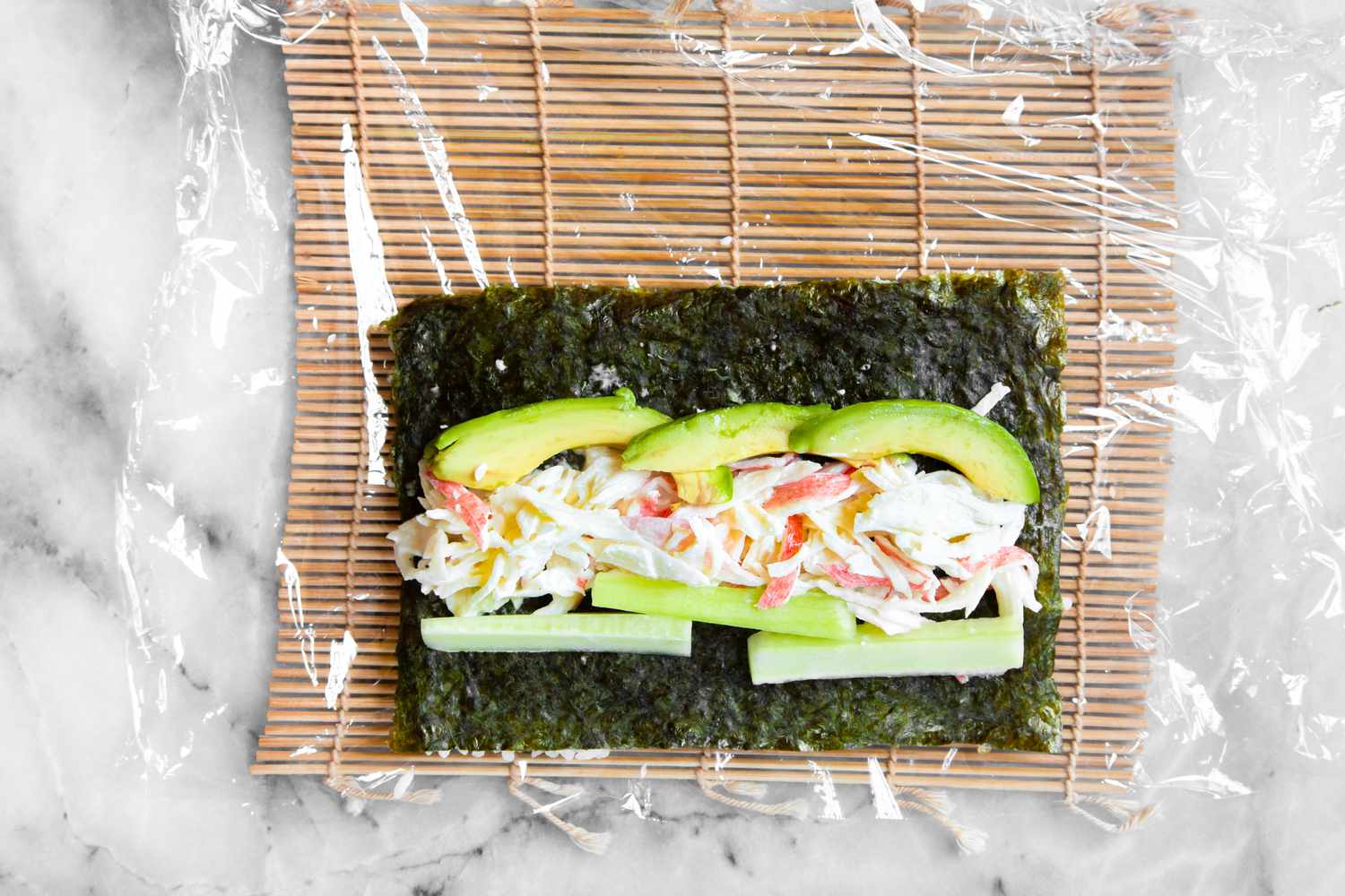 California Roll Filling (Cucumbers, Crab Mixture, and Avocado) Added