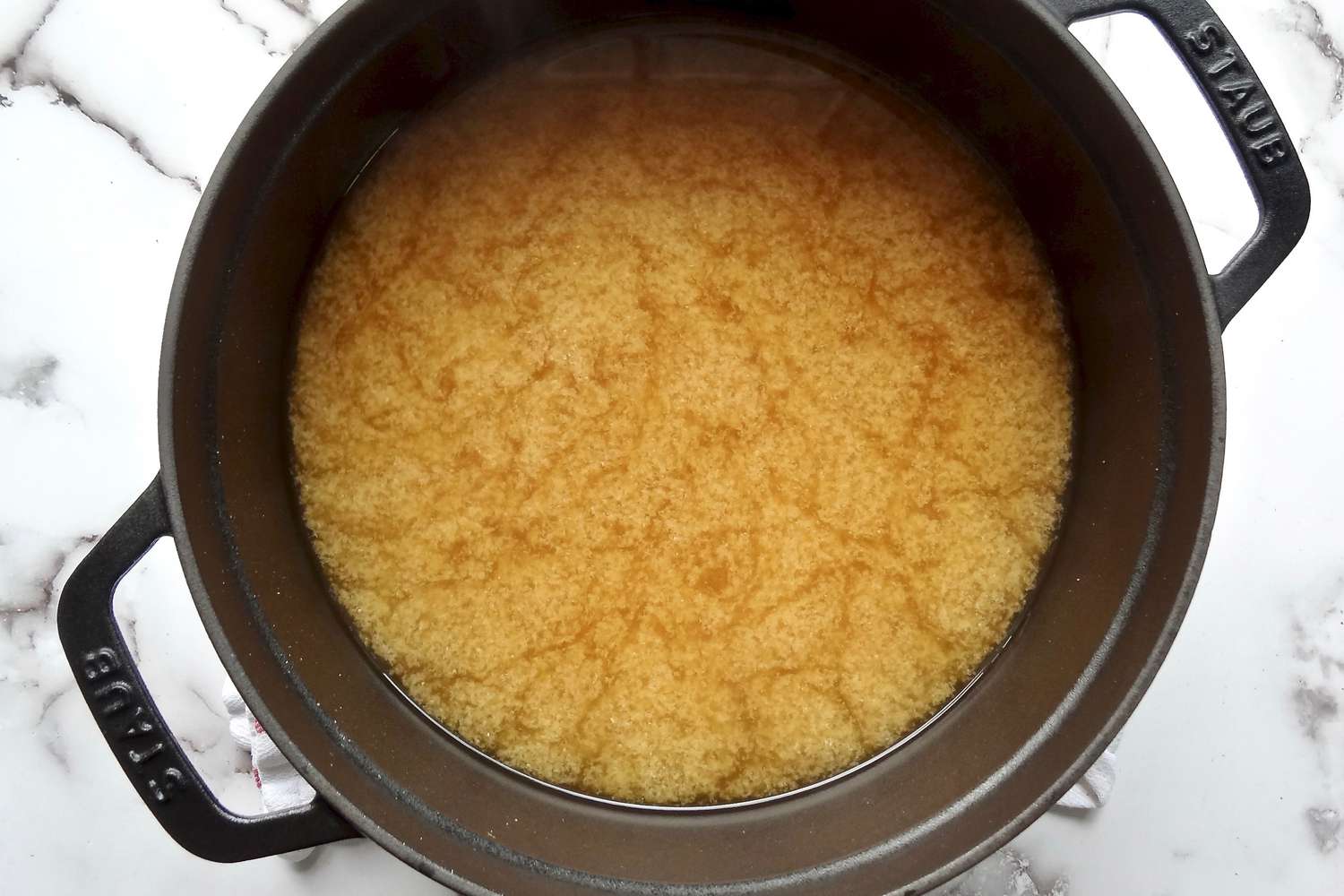 A large pot of miso soup.