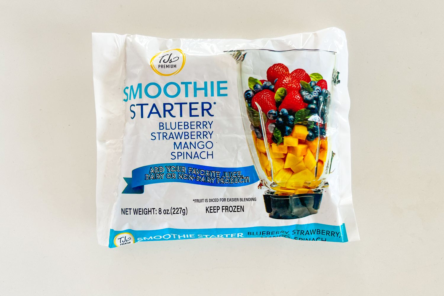 A bag of TJs premium smoothie starter