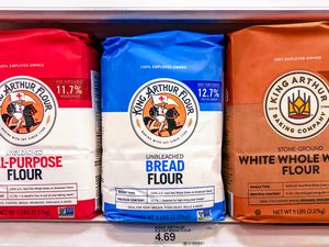Packages of king arthur bread on a store shelf