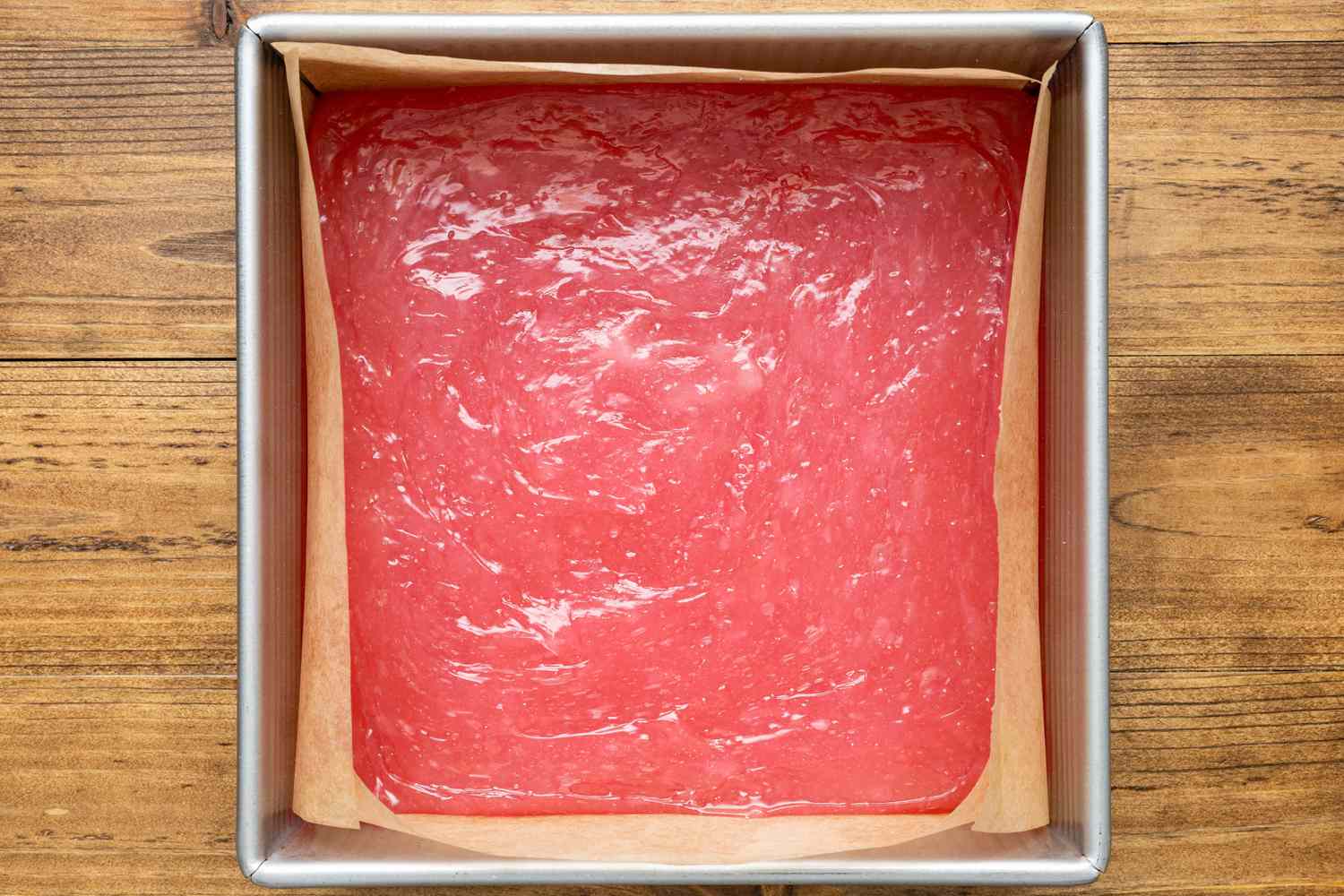 Hot Turkish Delight Mixture Poured Into Lined Baking Pan 