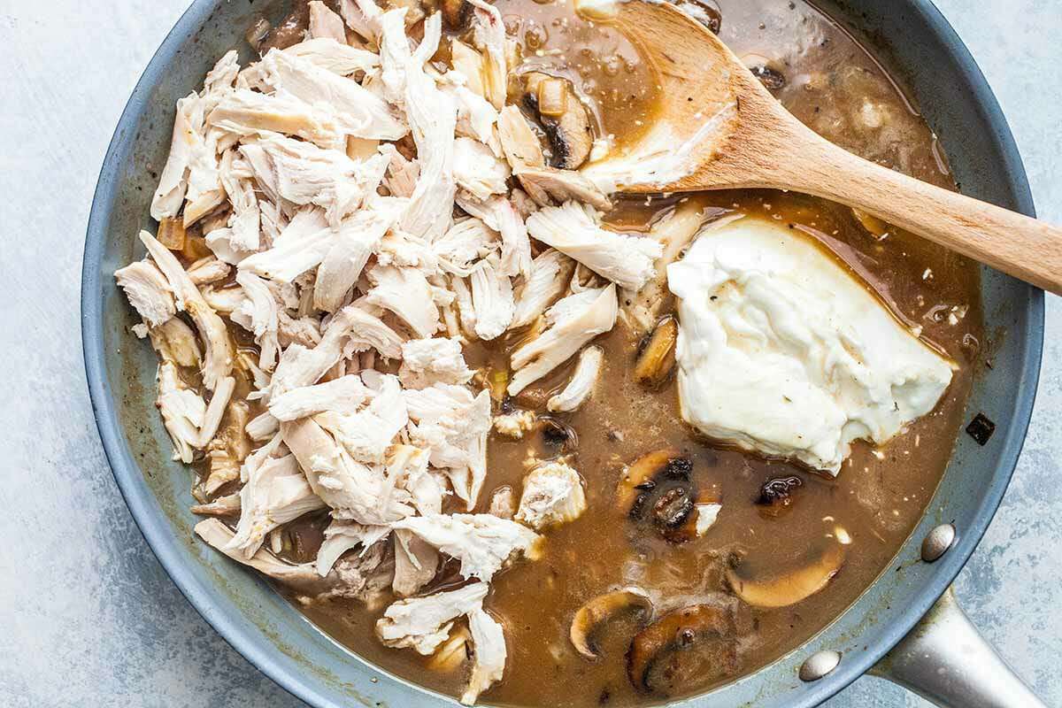 Homemade Chicken Stroganoff Recipe add the chicken and sour cream