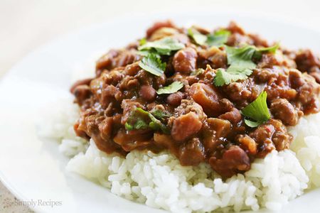 Chili Beans and Rice on plate