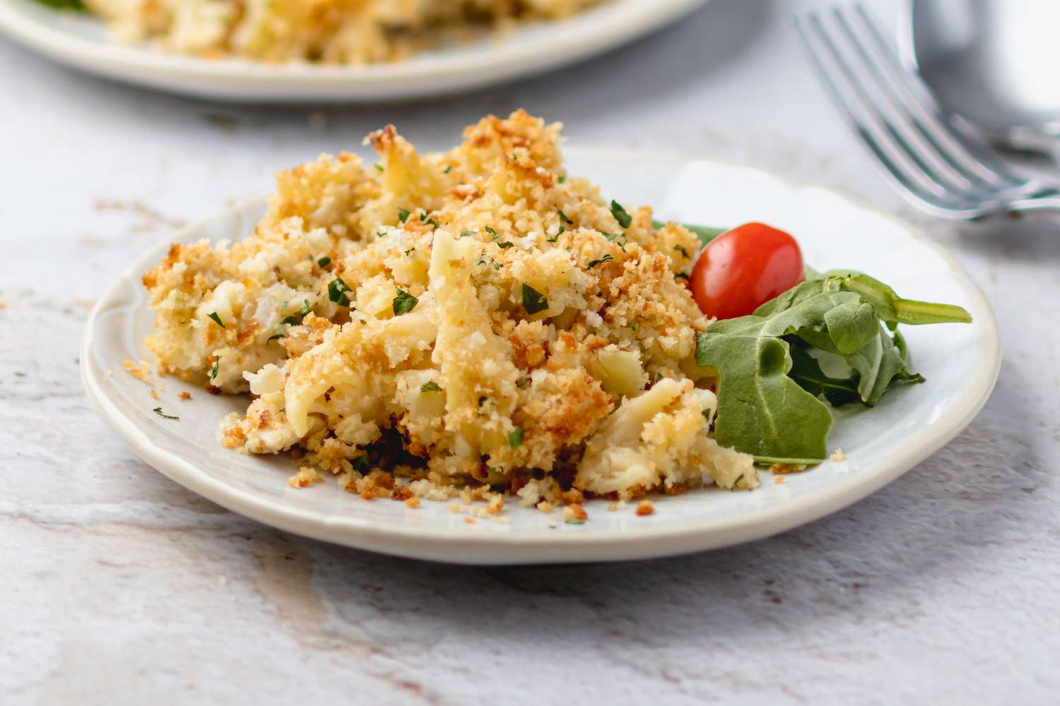Turkey noodle casserole served with green salad